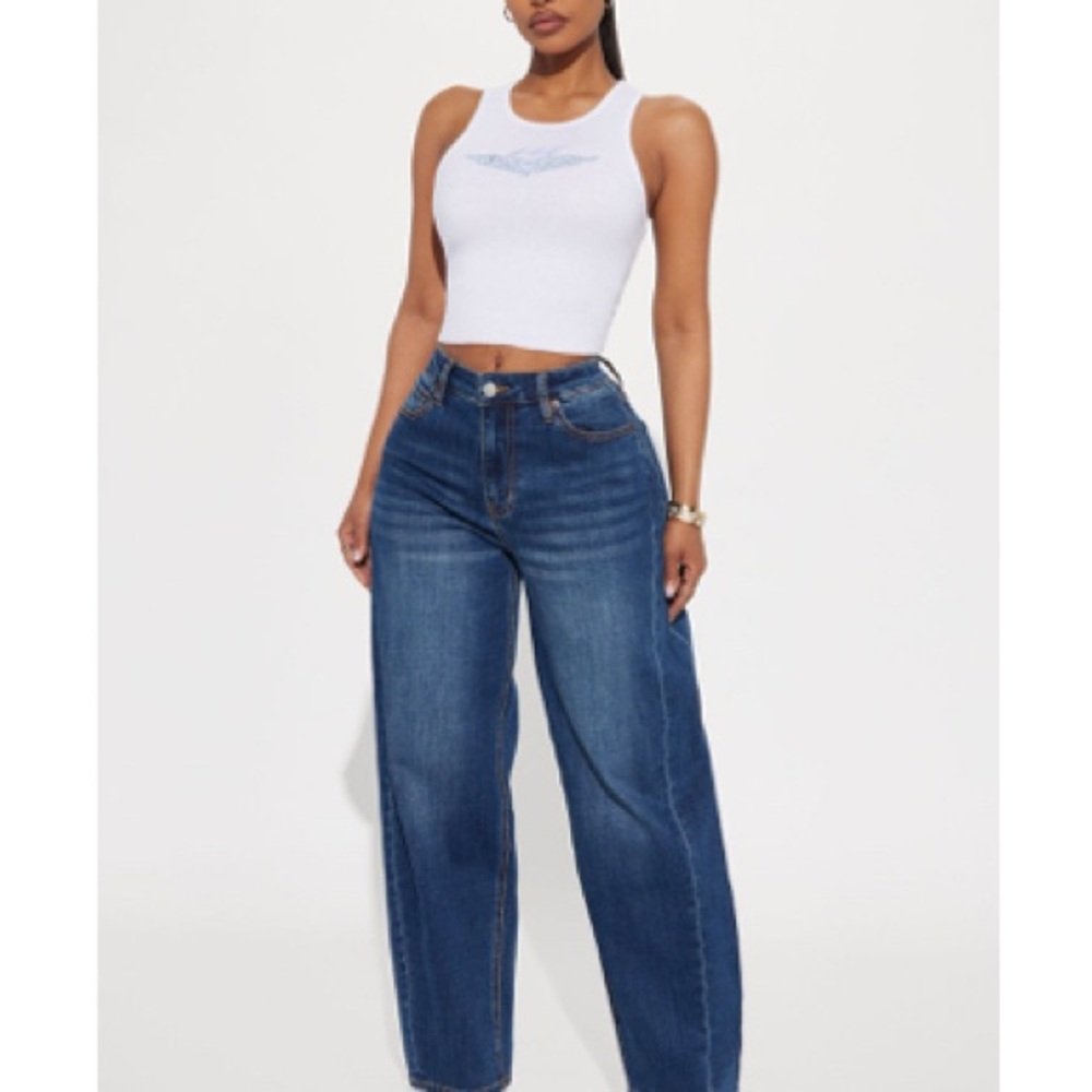 Fashion Nova Dark Blue barrell Jeans